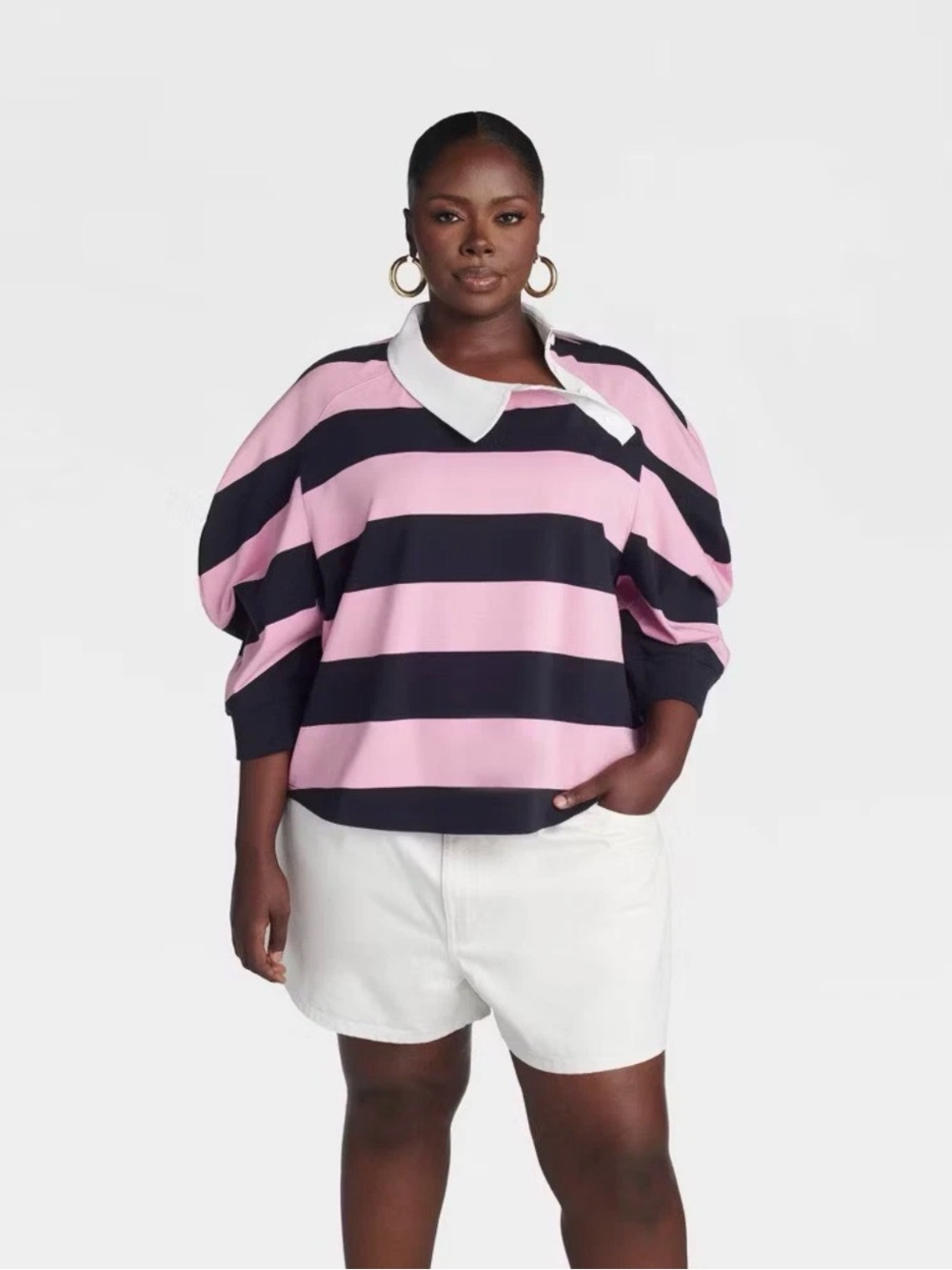 🩷 NWT! Pink KBB by KAHLANA 'The Striped Crewneck T-Shirt’ - XS,S,L,1X,2X,3X - Picture 4 of 4